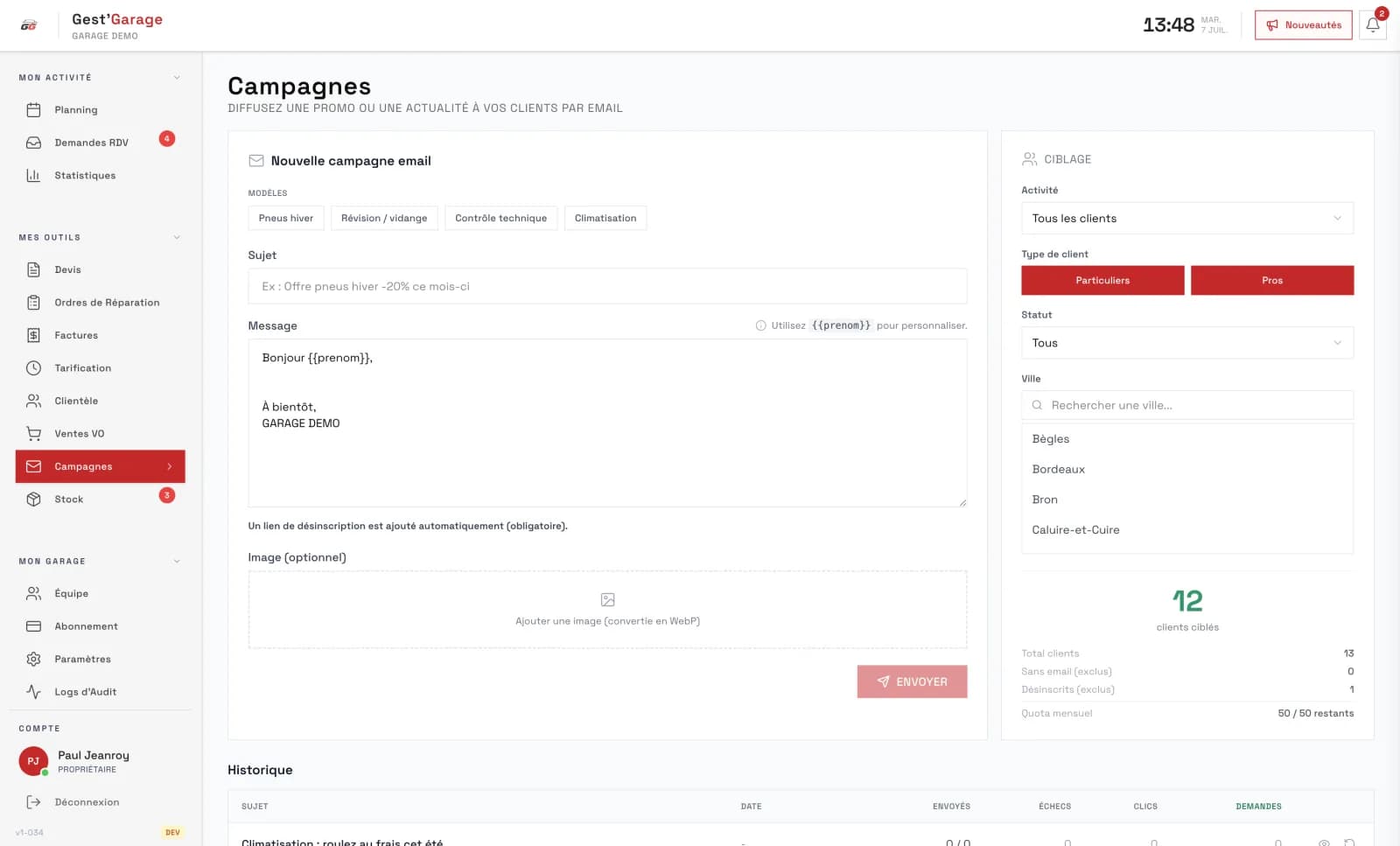Les campagnes email dans le logiciel de garage Gest'Garage