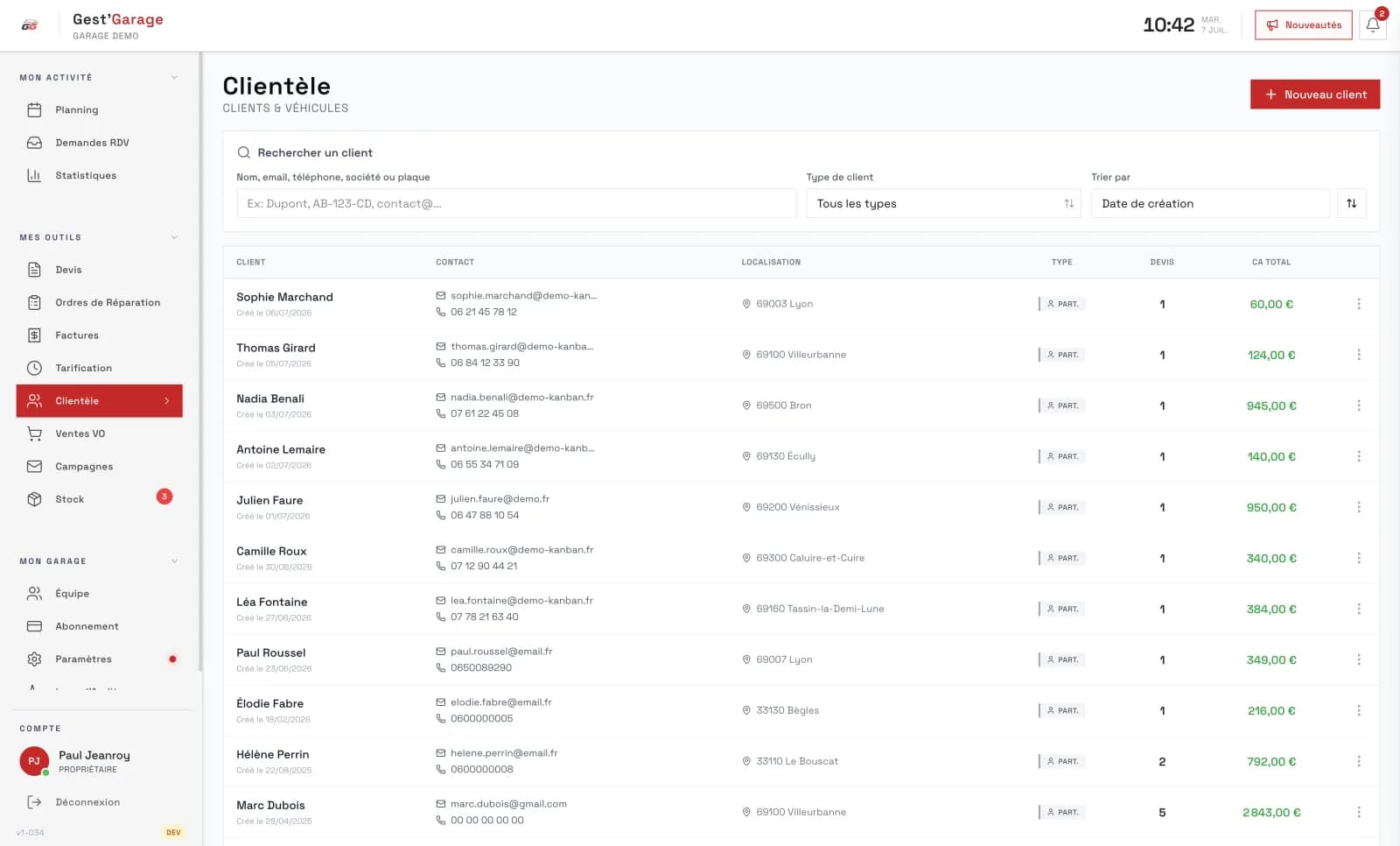 Les fiches clients et véhicules dans le logiciel de garage Gest'Garage